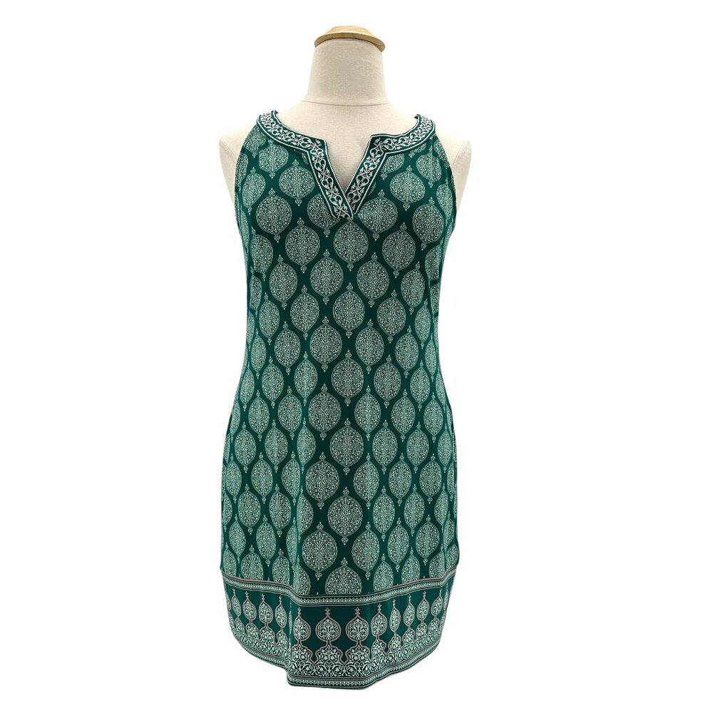 Elegant Green Patterned Sleeveless Dress